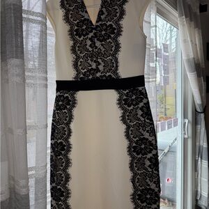 Gabby Skye Black and Cream Lace Midi Dress